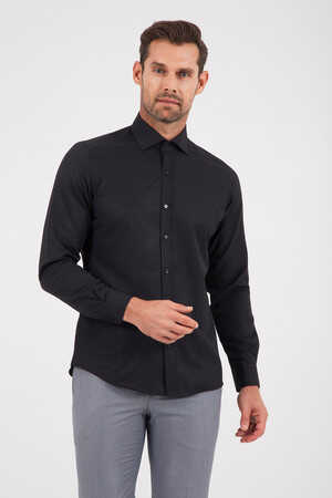 Siyah Slim Fit Desenli Gömlek - 5