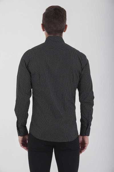 Siyah Slim Fit Baskılı 100% Pamuk Uzun Kol Spor Gömlek - 5
