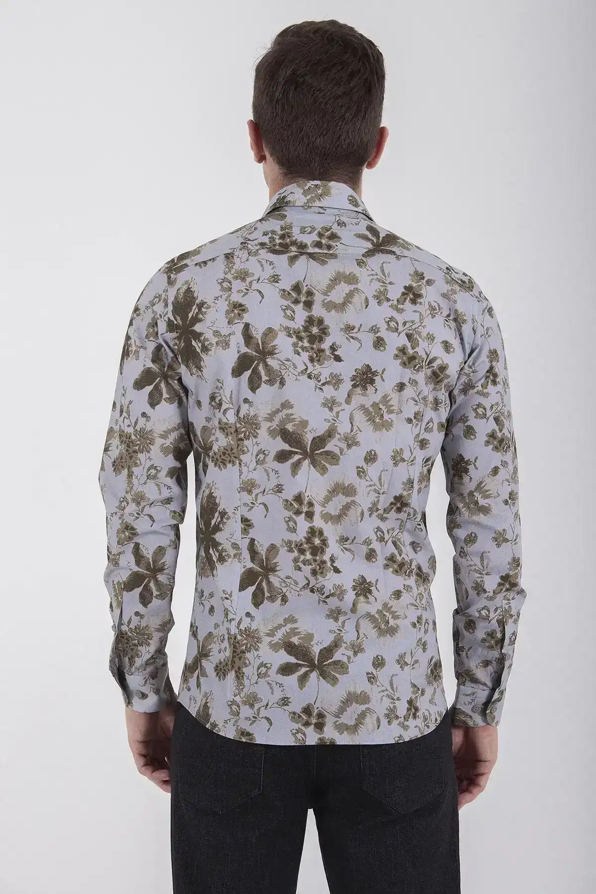 Yeşil Slim Fit Baskılı 100% Pamuk Uzun Kol Spor Gömlek - 5