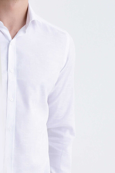 Desenli Slim Fit Beyaz Gömlek - 5