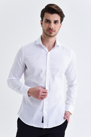 Desenli Slim Fit Beyaz Gömlek - 6