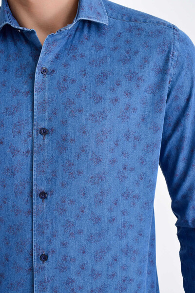 Desenli Slim Fit Lacivert Gömlek - 5