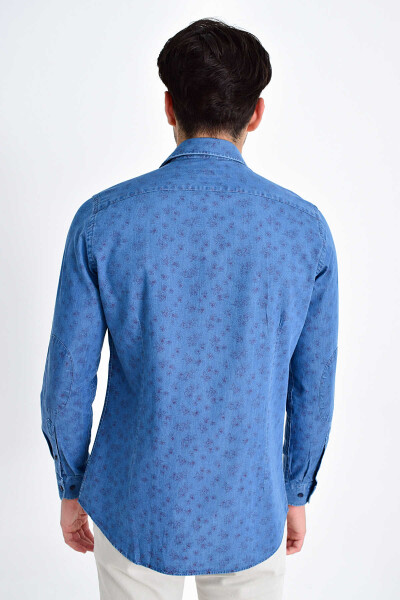 Desenli Slim Fit Lacivert Gömlek - 4