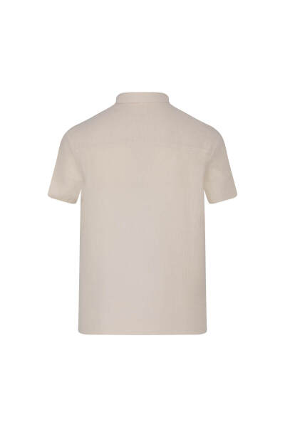 Ekru Comfort Fit 100% Pamuk Gizli Düğmeli Yaka Kısa Kollu Gömlek - 3