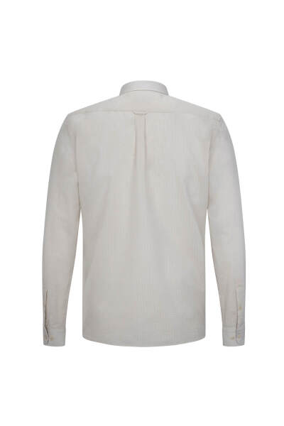 Ekru Comfort Fit 100% Pamuk Slim Yaka Uzun Kollu Spor Gömlek - 2