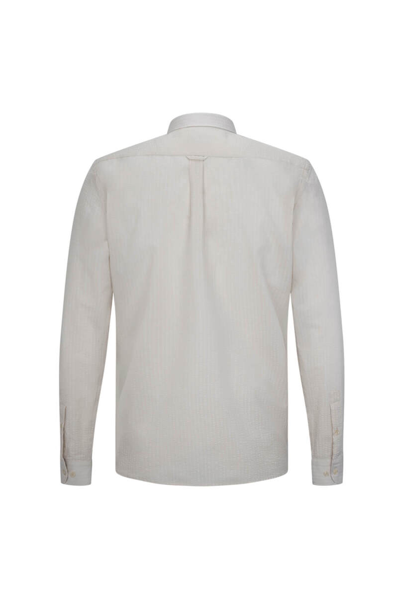 Ekru Comfort Fit 100% Pamuk Slim Yaka Uzun Kollu Spor Gömlek - Saykı (1)