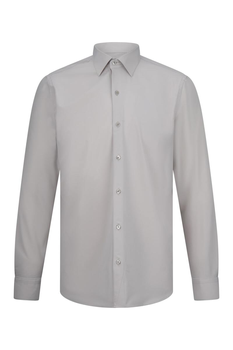 Ekru Comfort Fit Slim Yaka Uzun Kollu Gömlek - Saykı
