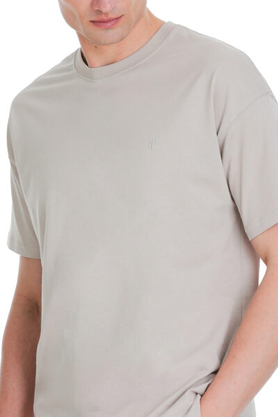 Ekru Regular Fit 100% Pamuk Bisiklet Yaka Oversize Tişört - 4