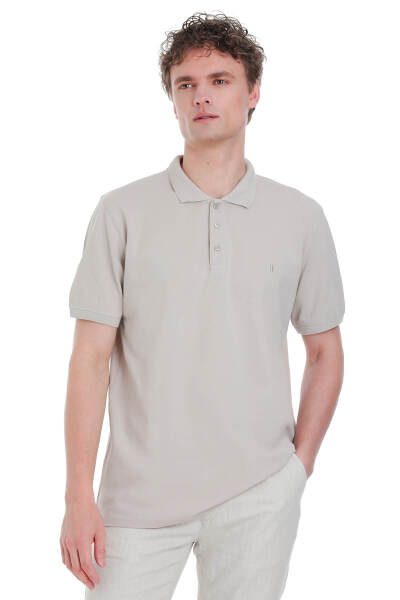 Ekru Regular Fit 100% Pamuk Polo Yaka Tişört 