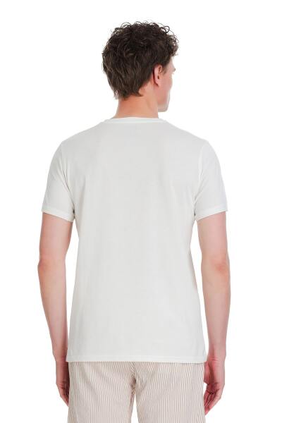 Ekru Regular Fit 100% Pamuk V Yaka Tişört - 5