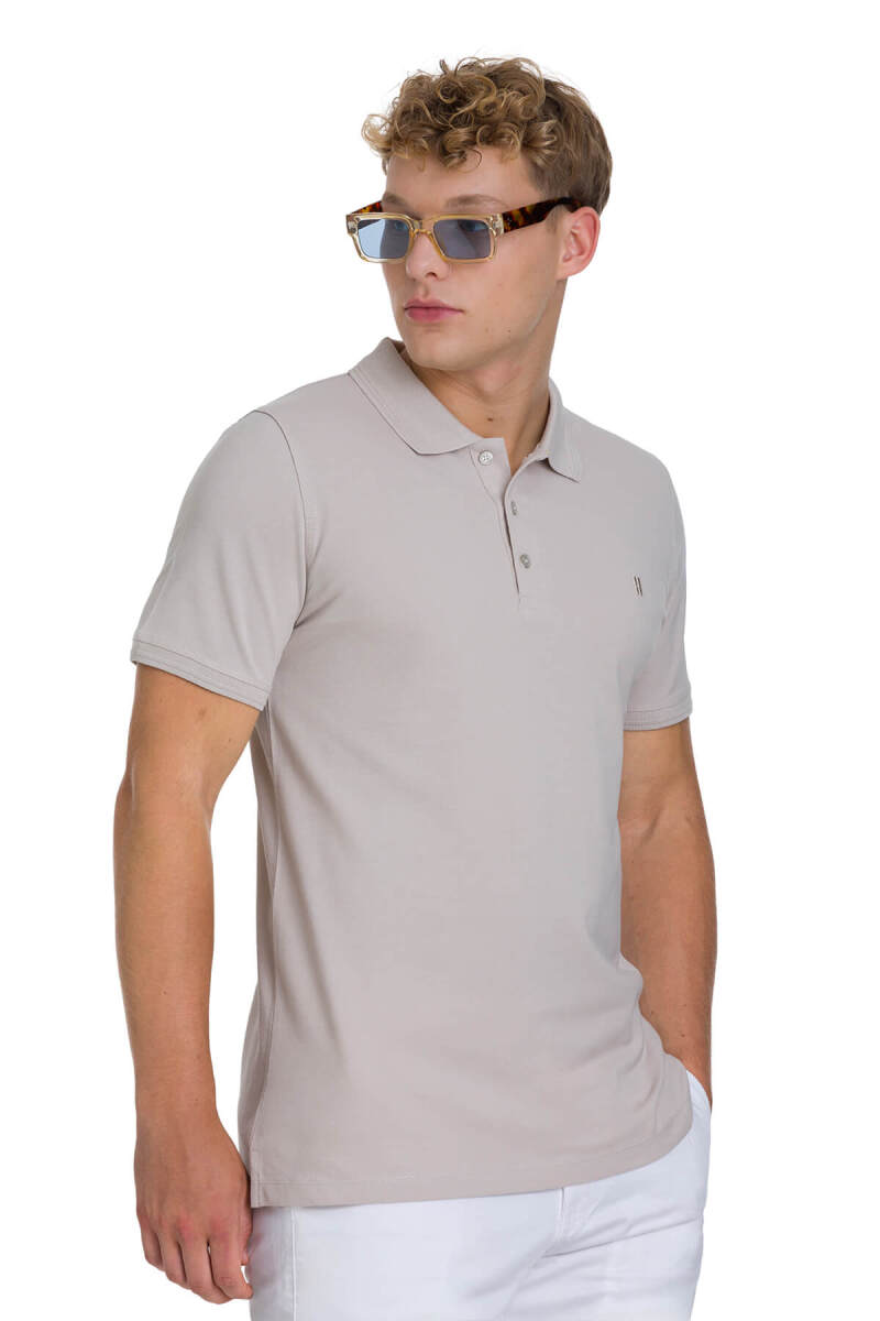 Ekru Regular Fit 100% Pamuklu Polo Yaka Tişört - Hatemoğlu (1)