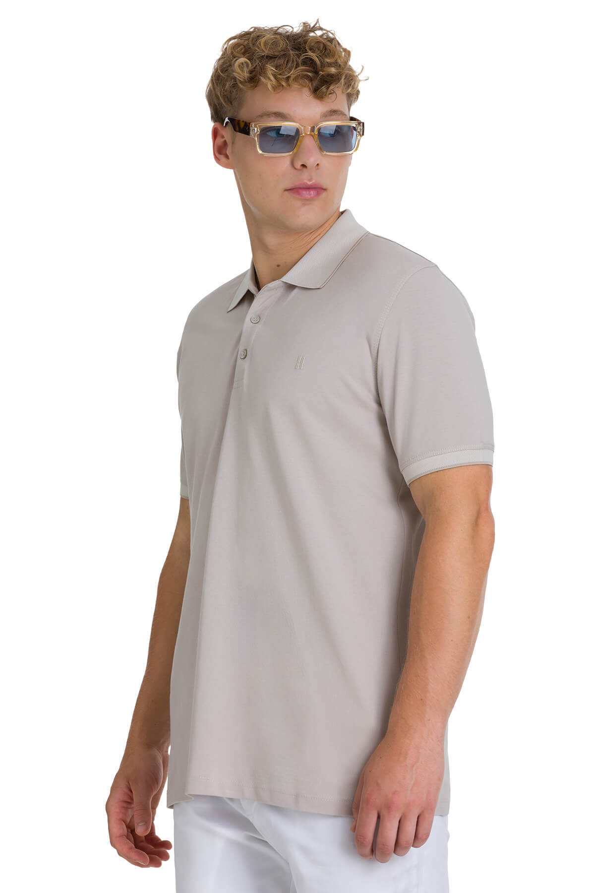 Ekru Regular Fit 100% Pamuklu Polo Yaka Tişört - 1