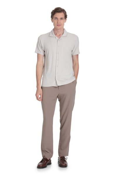 Ekru Regular Fit Apaş Yaka Gömlek - 2