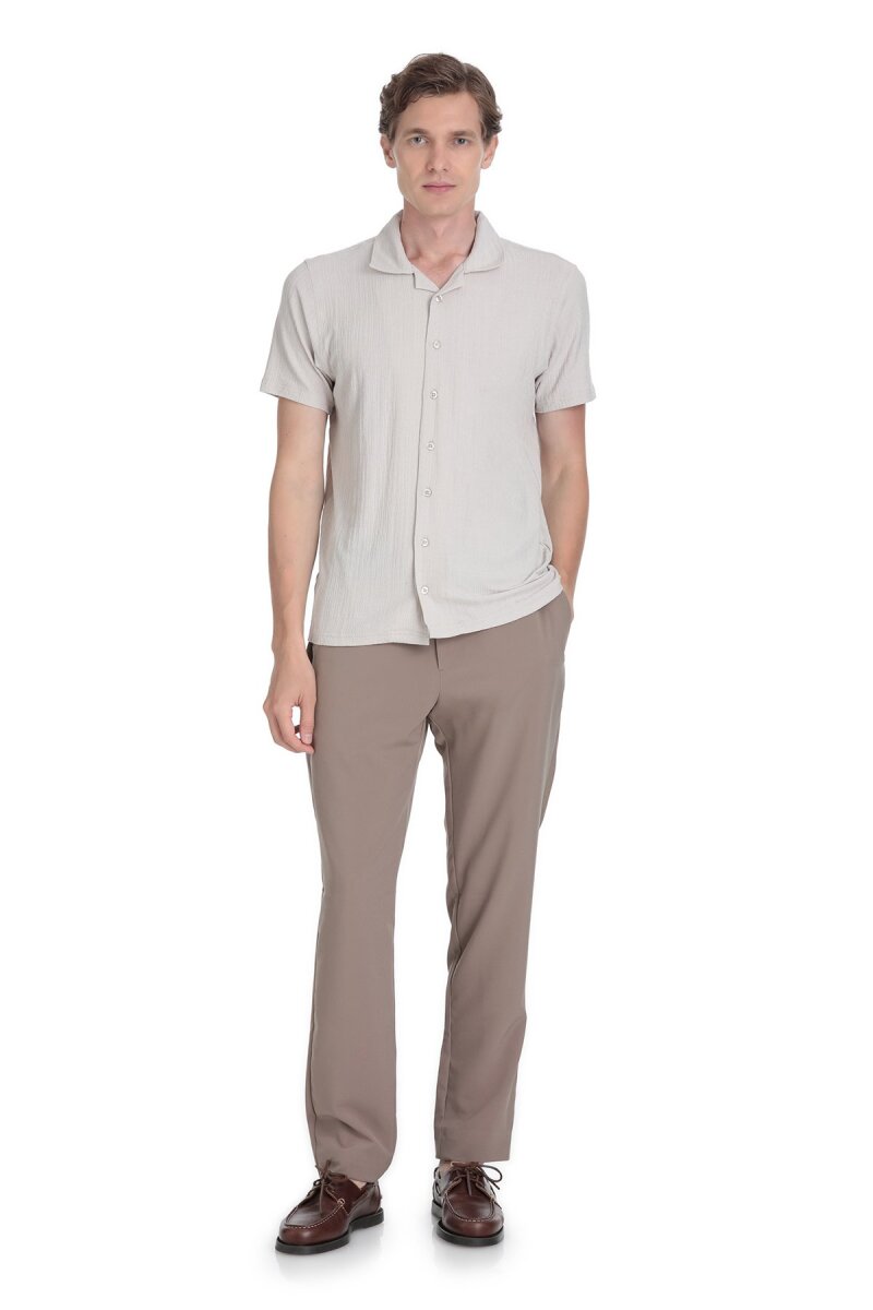 Ekru Regular Fit Apaş Yaka Gömlek - Saykı (1)