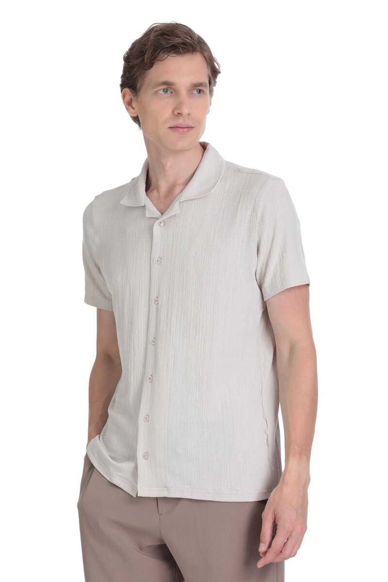 Ekru Regular Fit Apaş Yaka Gömlek - Saykı (1)