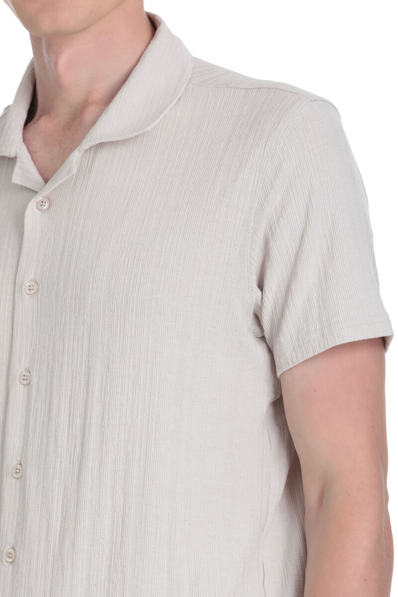 Ekru Regular Fit Apaş Yaka Gömlek - Saykı (1)
