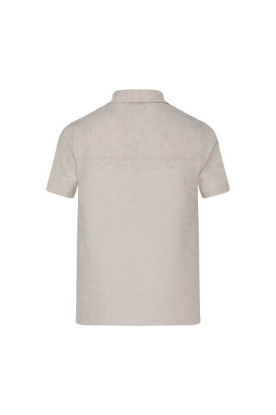 Ekru Regular Fit Apaş Yaka Keten Gömlek - 3