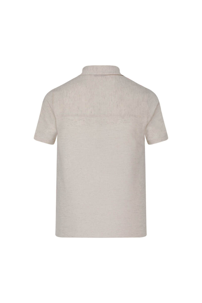 Ekru Regular Fit Apaş Yaka Keten Gömlek - Saykı (1)