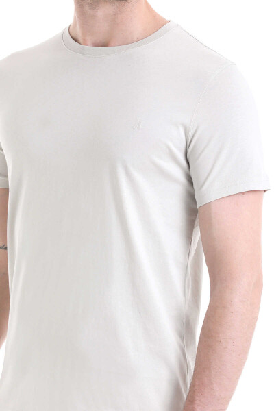 Ekru Regular Fit Bisiklet Yaka 100% Pamuk Tişört - 5