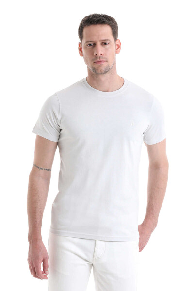 Ekru Regular Fit Bisiklet Yaka 100% Pamuk Tişört 