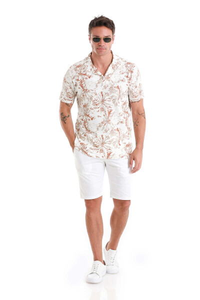 Ekru Regular Fit Baskılı Polo Yaka Pamuklu Tişört - 2