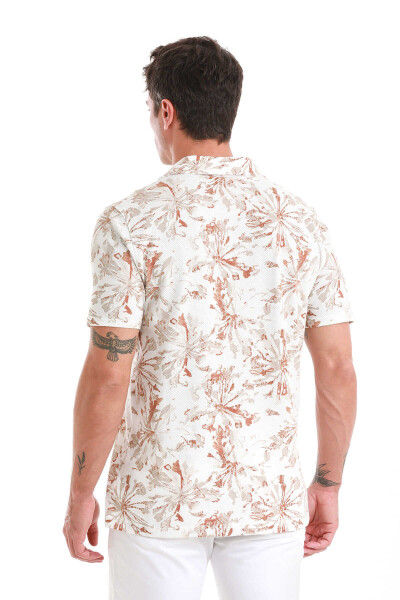 Ekru Regular Fit Baskılı Polo Yaka Pamuklu Tişört - 6