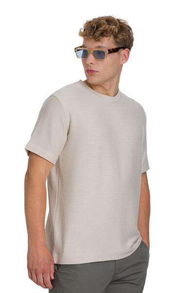 Ekru Regular Fit Bisiklet Yaka Basic Tişört - 3