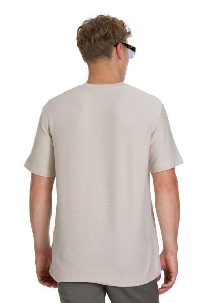 Ekru Regular Fit Bisiklet Yaka Basic Tişört - 5