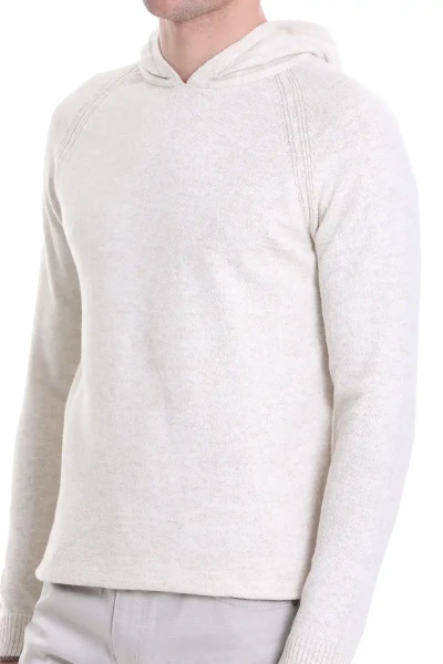 Ekru Regular Fit Bisiklet Yaka Jakarlı Kapüşonlu Kazak - 6