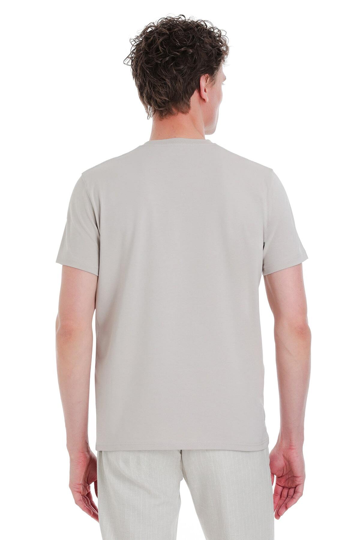 Ekru Regular Fit Bisiklet Yaka Pamuklu Tişört - 5