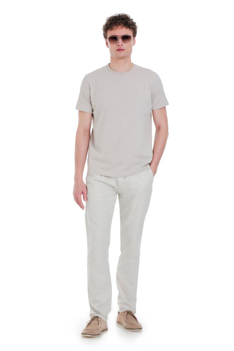 Ekru Regular Fit Bisiklet Yaka Pamuklu Tişört - HTML (1)