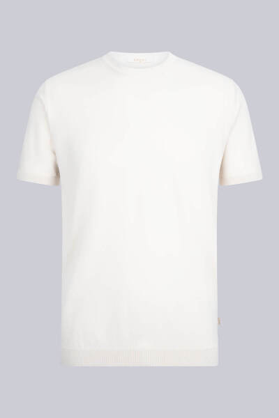 Ekru Regular Fit Bisiklet Yaka Rayon Tişört 