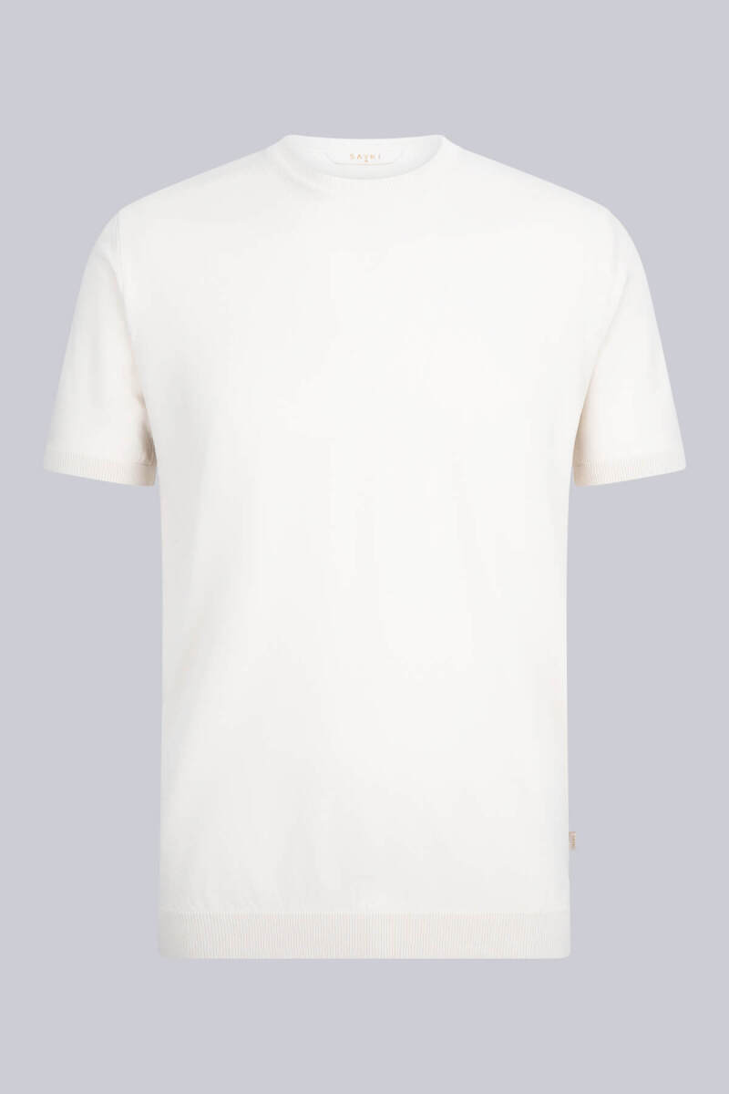 Ekru Regular Fit Bisiklet Yaka Rayon Tişört - Saykı