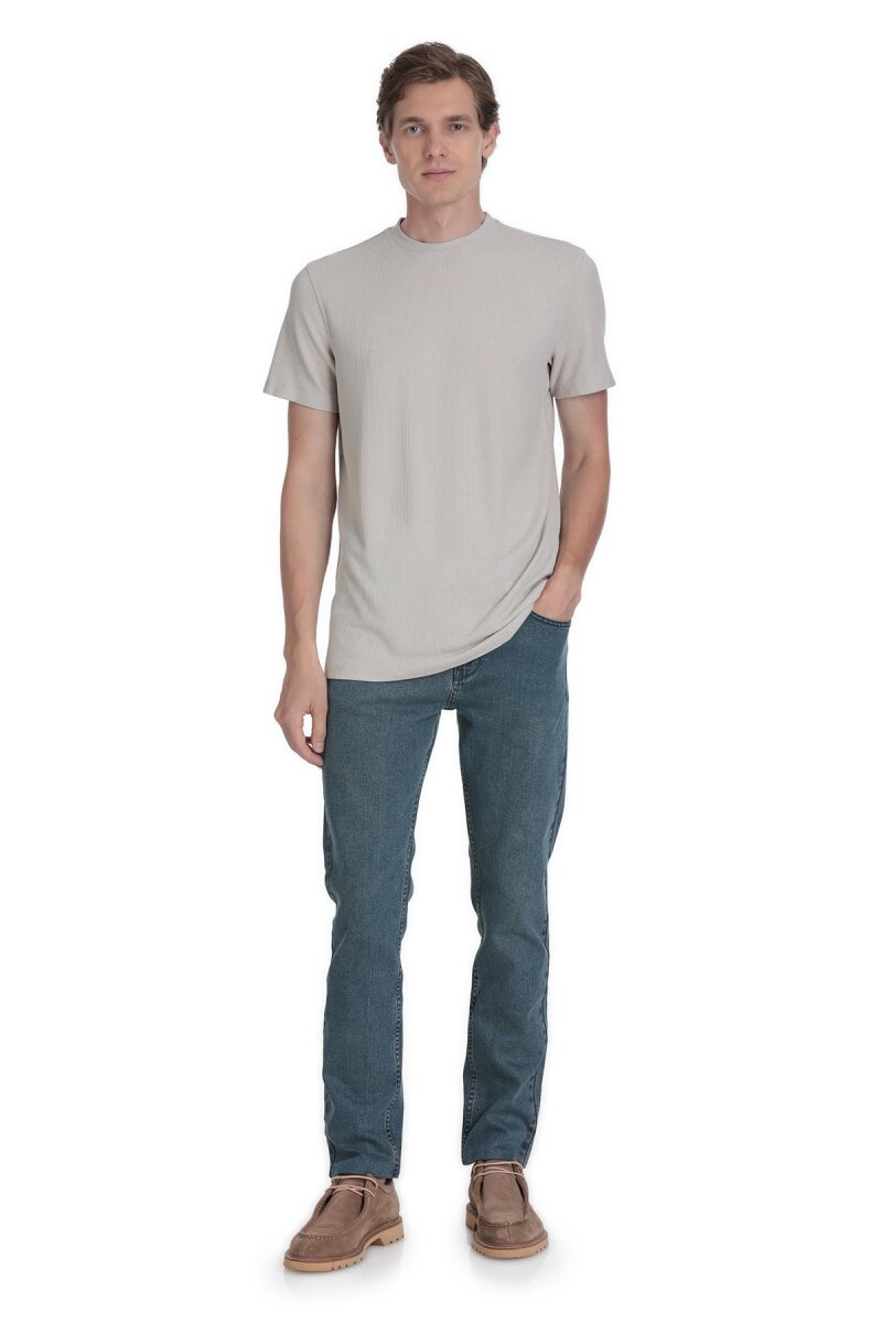 Ekru Regular Fit Bisiklet Yaka Tişört - HTML (1)