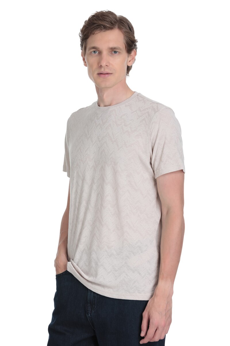 Ekru Regular Fit Bisiklet Yaka Tişört - Hatemoğlu