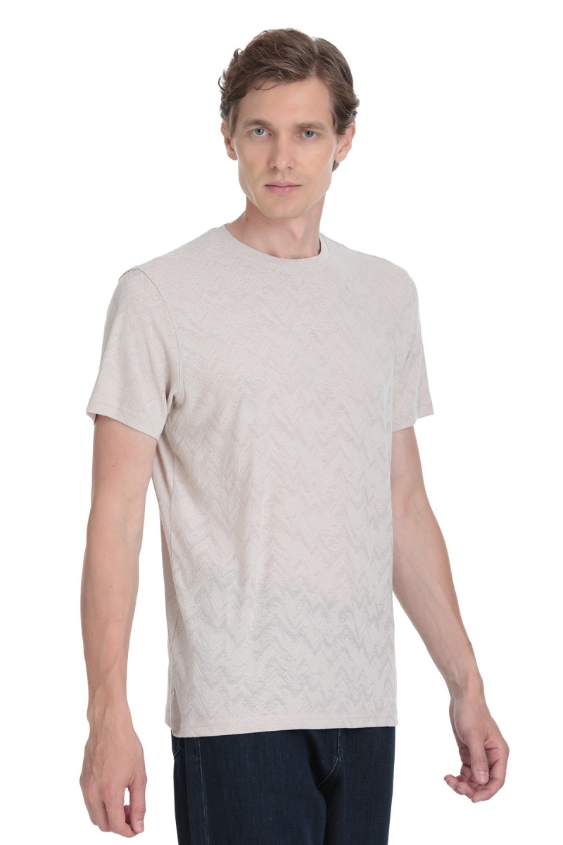 Ekru Regular Fit Bisiklet Yaka Tişört - Hatemoğlu (1)