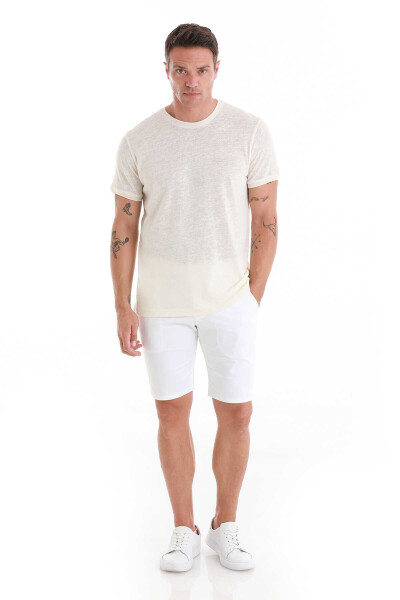 Ekru Regular Fit Bisiklet Yaka Pamuklu Tişört - 2