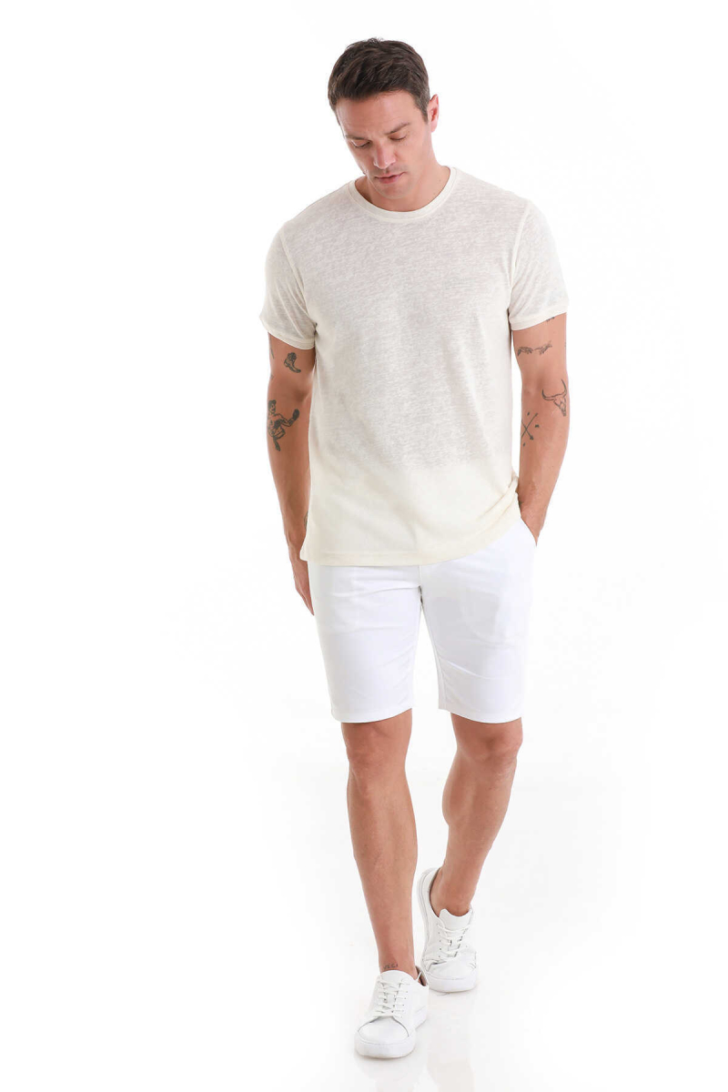 Ekru Regular Fit Bisiklet Yaka Pamuklu Tişört - Hatem Saykı (1)