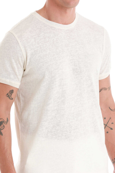 Ekru Regular Fit Bisiklet Yaka Pamuklu Tişört - 6