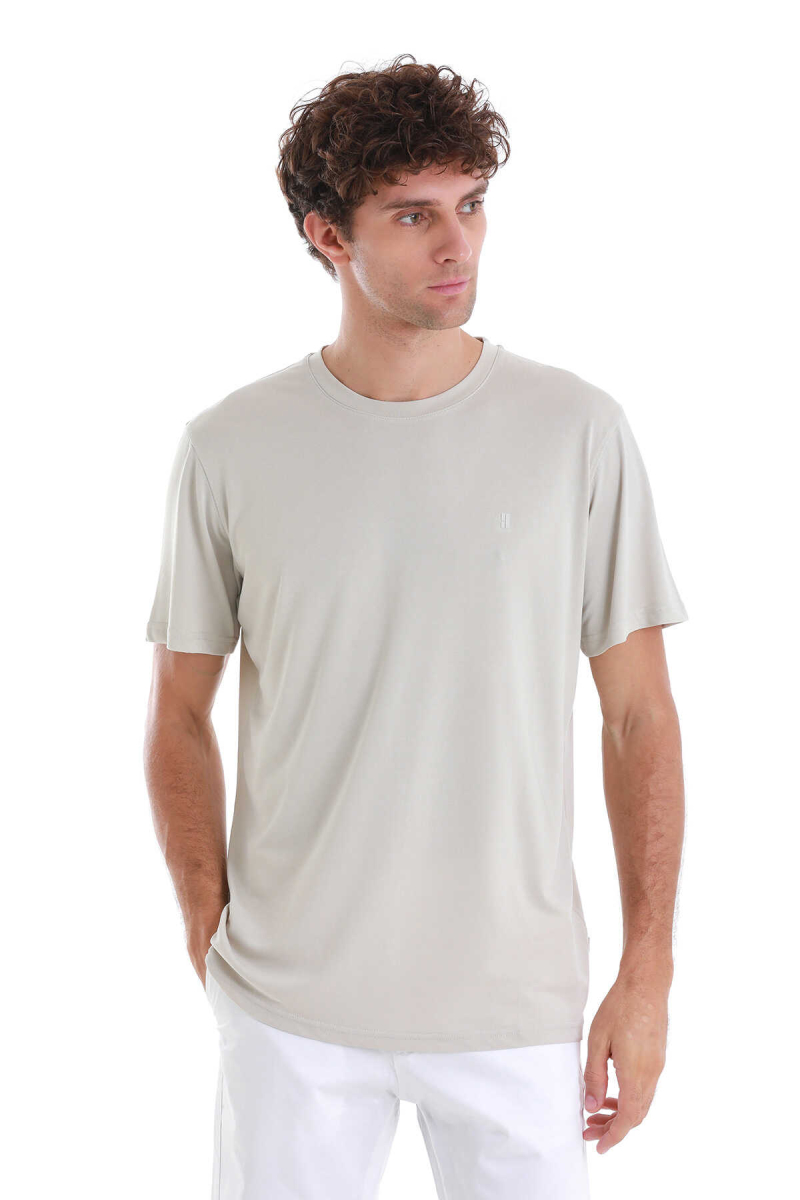 Ekru Regular Fit Bisiklet Yaka Tişört - Hatem Saykı