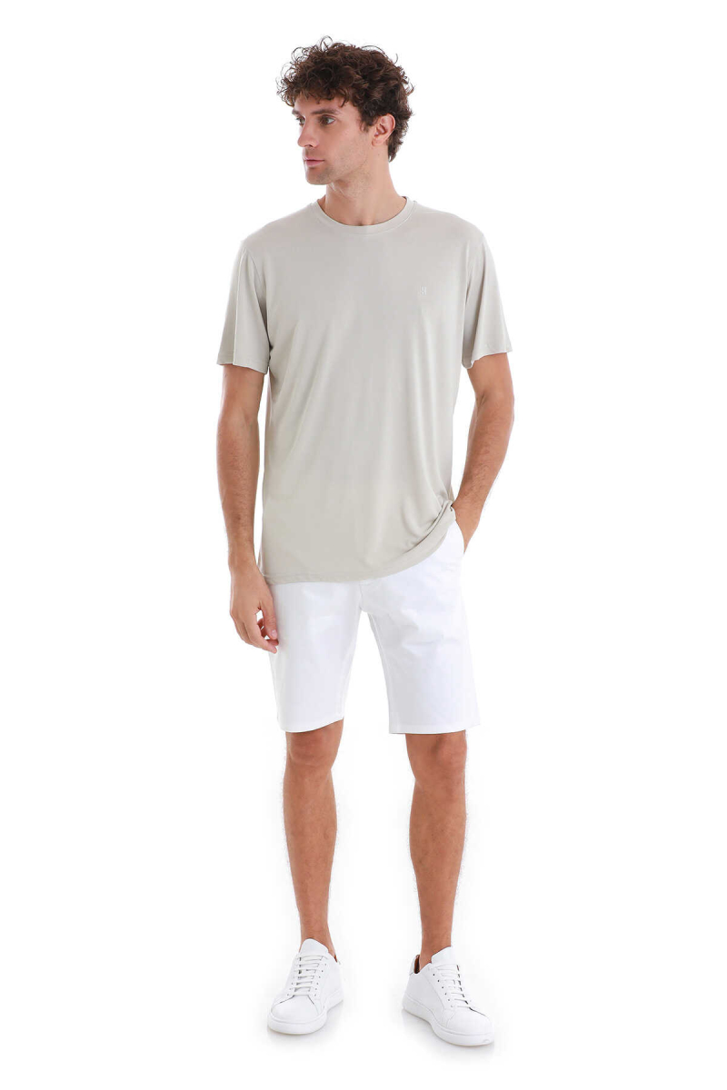 Ekru Regular Fit Bisiklet Yaka Tişört - Hatem Saykı (1)