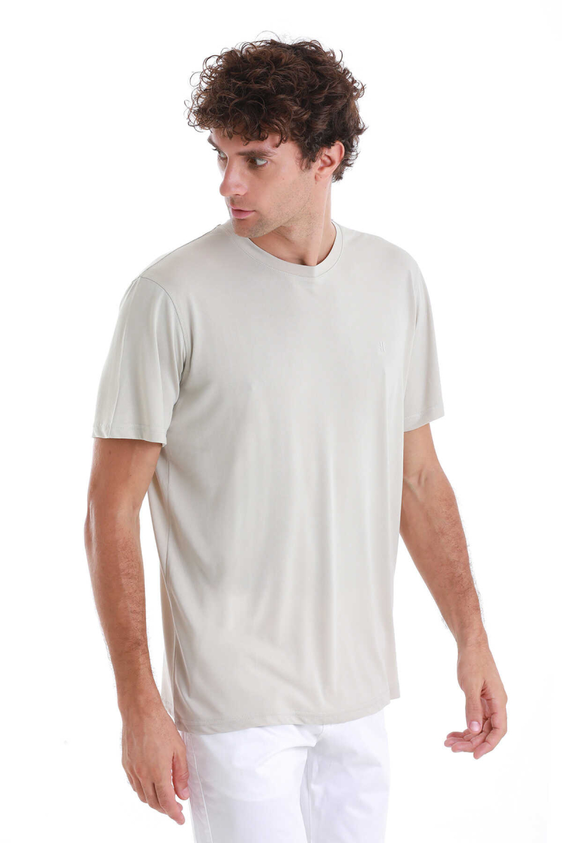 Ekru Regular Fit Bisiklet Yaka Tişört - Hatem Saykı (1)