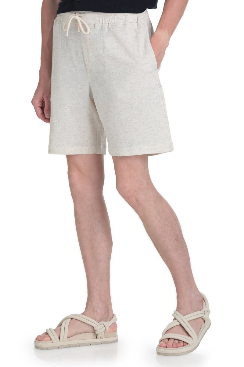 Ekru Regular Fit Pamuklu Basic Örme Yandan Cepli Şort - Saykı