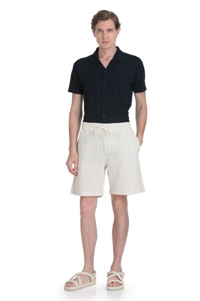 Ekru Regular Fit Pamuklu Basic Örme Yandan Cepli Şort - 2