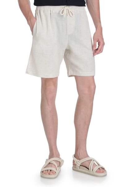 Ekru Regular Fit Pamuklu Basic Örme Yandan Cepli Şort - 3