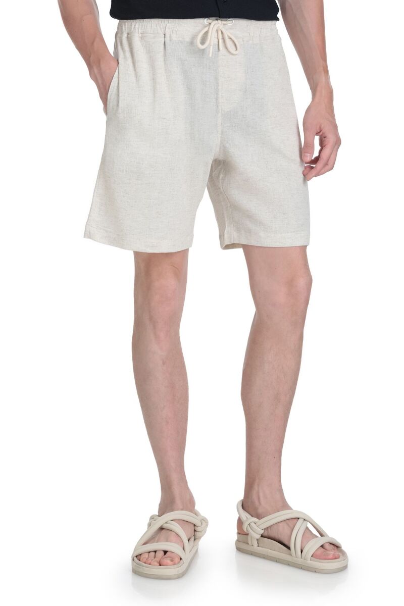 Ekru Regular Fit Pamuklu Basic Örme Yandan Cepli Şort - Saykı (1)