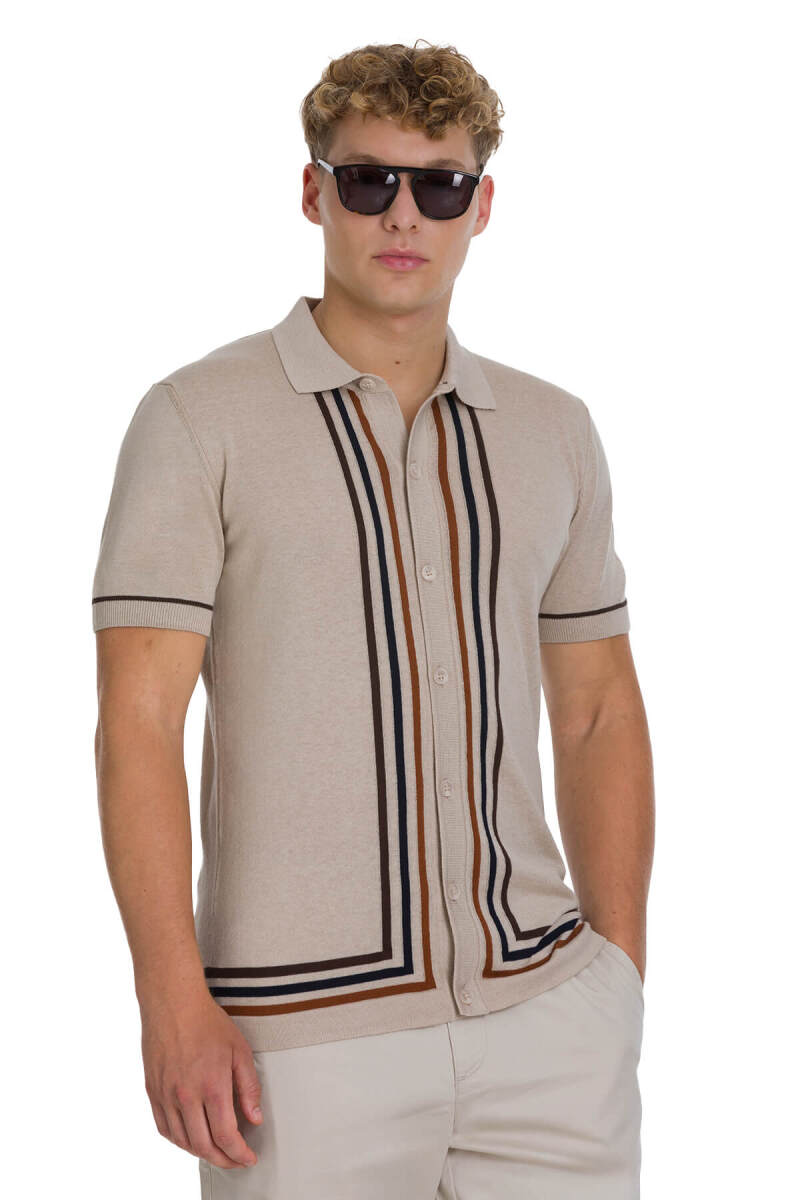 Ekru Regular Fit Polo Yaka Pamuklu Tişört - Saykı