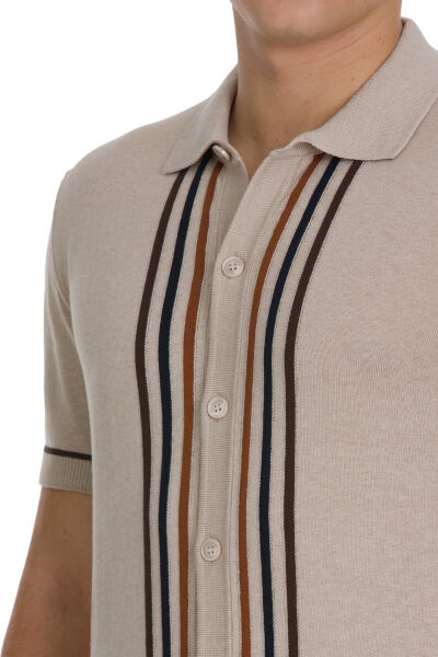 Ekru Regular Fit Polo Yaka Pamuklu Tişört - 4