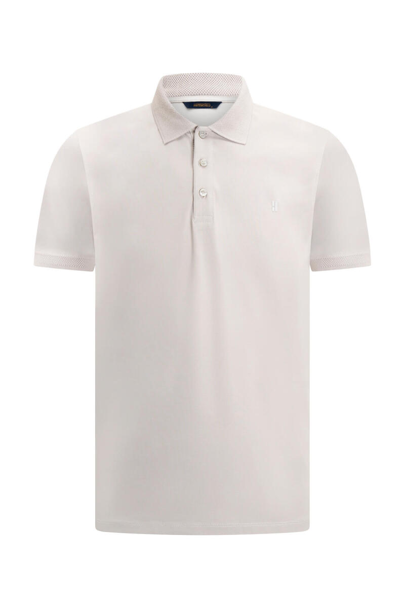 Ekru Regular Fit Polo Yaka Pamuklu Tişört - Hatemoğlu