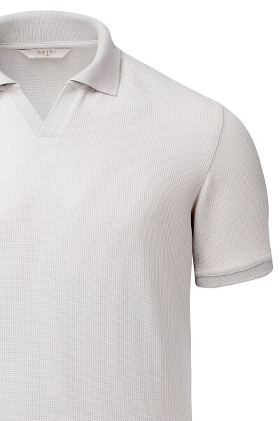 Ekru Regular Fit Polo Yaka Pamuklu Tişört - 2